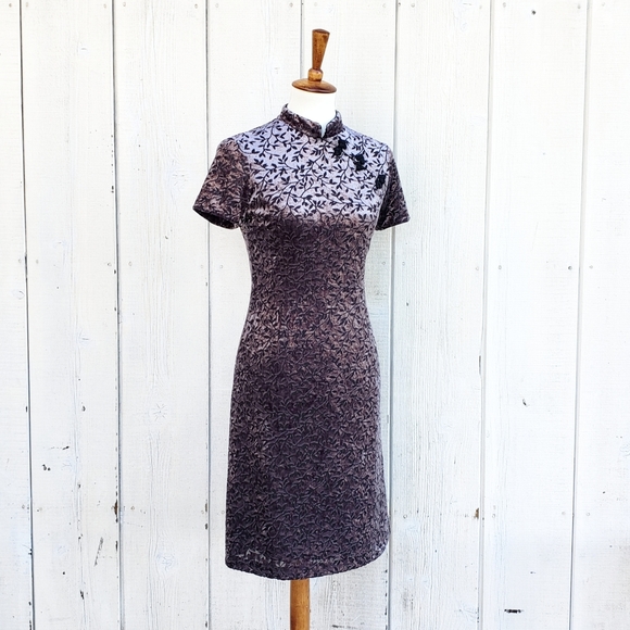 Vintage 90s Michel Klein Paris Designer Velvet Floral Dress Size 4 XS - Picture 2 of 8